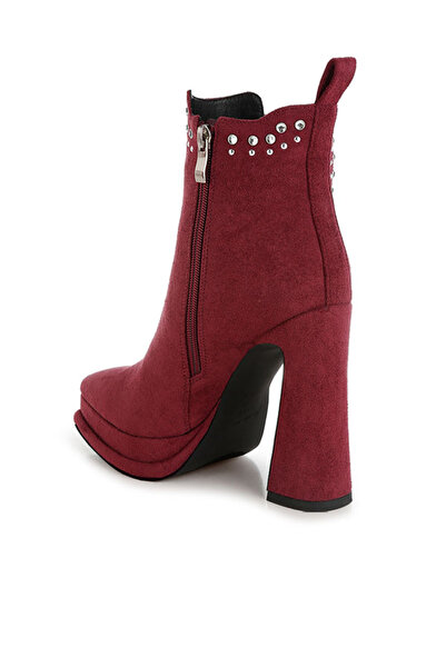 london Rag Women Studs Embellished High Ankle Boots in Burgundy