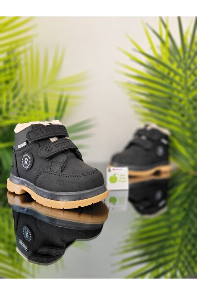 elma bebe İçi Yünlü Kürklü Kız Erkek Unisex Bebek Çocuk Yağmur Kar Kışlık Cırt Cırtlı Bot Ayakkabı