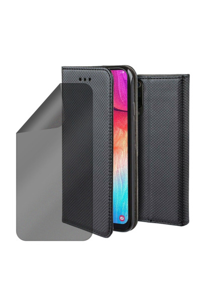 Optim Solution Set Husa Flip si Folie Silicon Privacy pentru Htc 10 Lifestyle, Texture Design, Negru