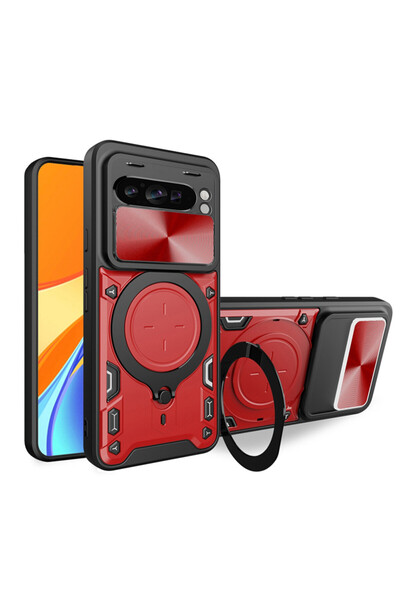 Optim Solution Husa SurveilProRingLens Cover pentru Google Pixel 9 Pro XL, Inel Rotativ, Rosu