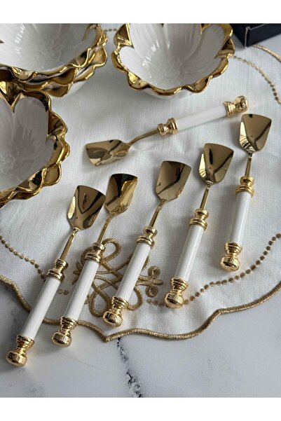 ROY KING Antique Gold Ice Cream Spoon Set of 6