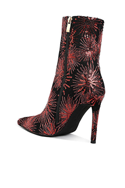 london Rag Women Sequin Embellished Stiletto Boots in Red