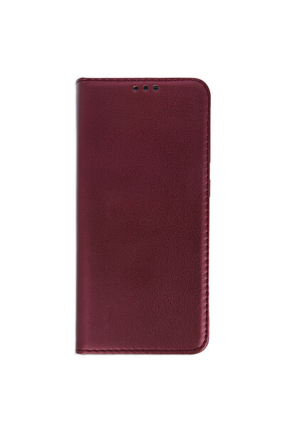 Optim Solution Husa Flip PU pentru Samsung Galaxy S25 Plus, Tip Carte, Suport Card, Protectie Completa, Visiniu