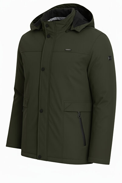 SİVAİST Men's Green 100% Water and Windproof Sheepskin Detachable Hooded Coat & Jacket