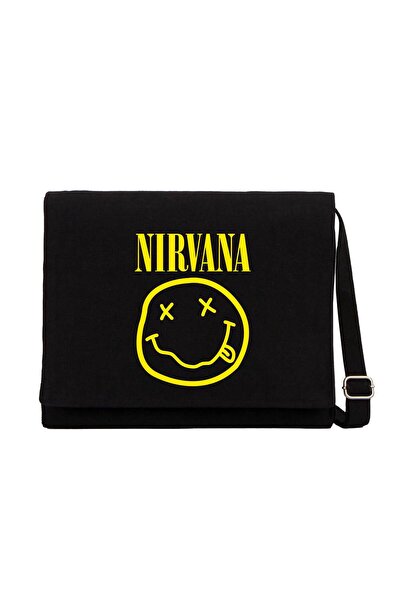 CrowsGate Geantă Messenger din pânză neagră cu logo Nirvana