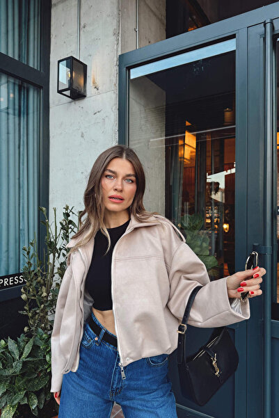 Sue Store Μπουφάν από σουέτ με επένδυση με λεπτομέρεια σε χρώμα πέτρας