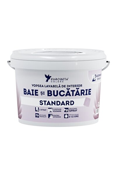 Eurobeta Colors Washable Paint for Bathroom and Kitchen, White, Anti-Mold, 3L