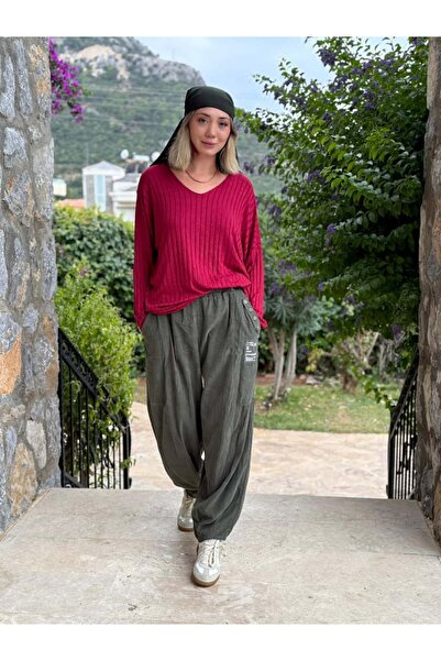 Punta Otantik Ls2203 Italian Belted Velvet Trousers Khaki