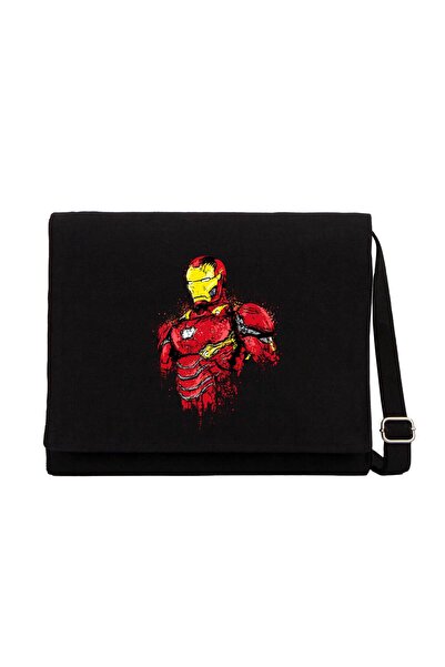 CrowsGate Чанта тип куриер от черно платно с мотив на Железния човек