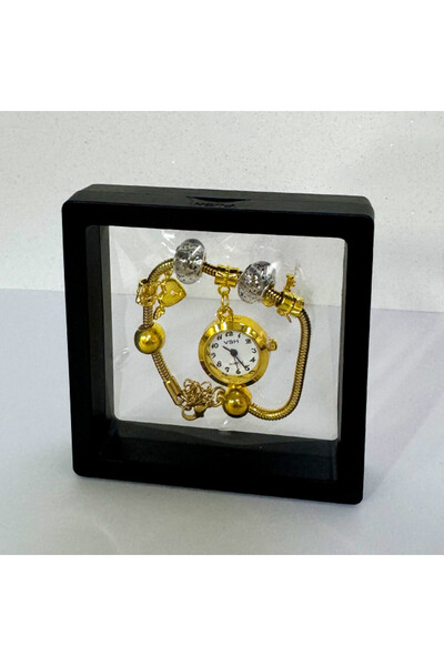 velve Elegant Gold VSH watch with pendant, Murano beads and adjustable bracelet, Black