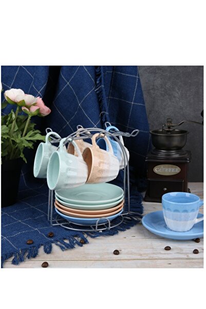 Bien Servi 13-Piece Cup and Saucer Set with Easy Storage Holder Multicolor 3oz