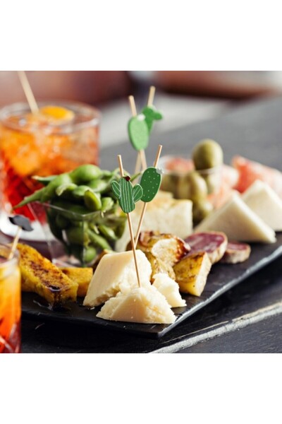 LEONE Set of 100 bamboo skewers for appetizers, Cactus, 12 cm