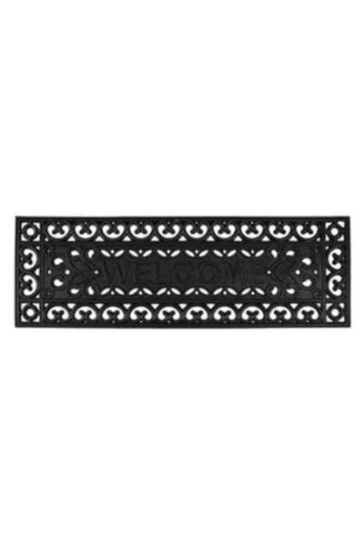 Silver Star Entrance Step Mat Black with Embossed 'Welcome' Message 75 x 25 cm
