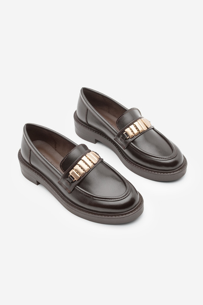 Marjin Kadın Loafer Makosen Tokalı Günlük Ayakkabı Vilyum Kahve