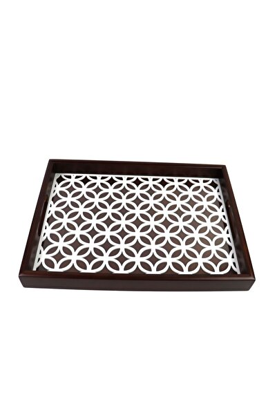 Bien Servi Brown and White Rectangular Wooden Serving Tray 220559B-L