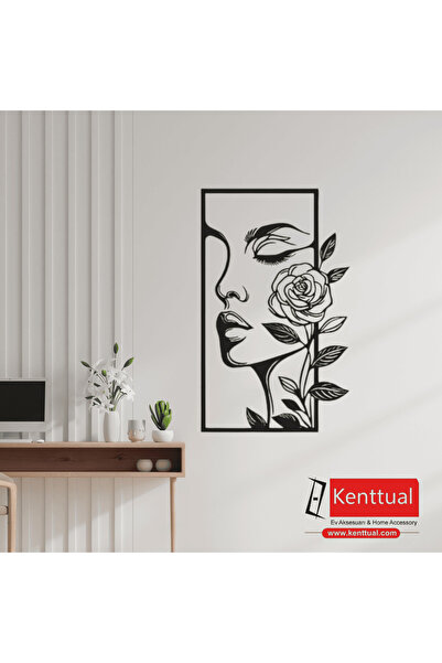 KENT Minimalist Kadın Yüzü Metal Duvar Dekoru-50x22 cm