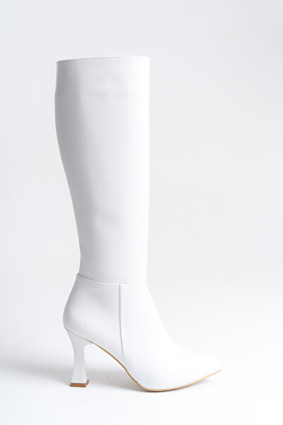 MARSEDO Γυναικείες μπότες με φερμουάρ με λεπτό τακούνι καθημερινά Zera White