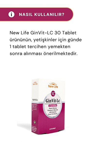 New Life Ginvit-Lc L- Carnitine 30 Film Tablets 4 Pieces