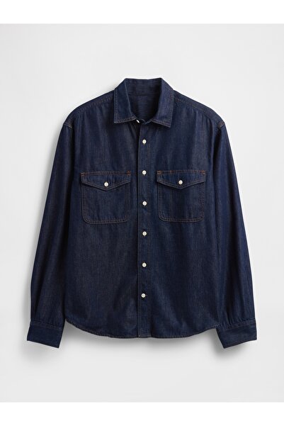GAP Erkek Lacivert UltraSoft Denim Relaxed Gömlek