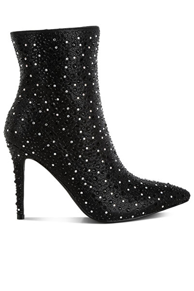 london Rag Women Rhinestones Embellished Stiletto Boots in Black