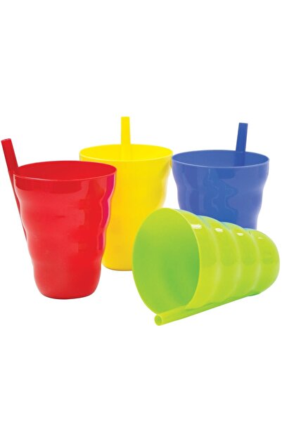 ARROW 10 oz Plastic Glass with Built-in Straw Multicolor