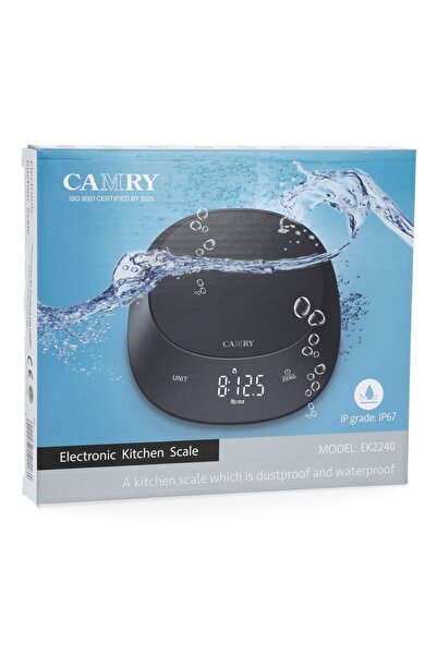 CAMRY ميزان مطبخ إلكتروني مقاوم للغبار ومقاوم للماء باللون الأسود