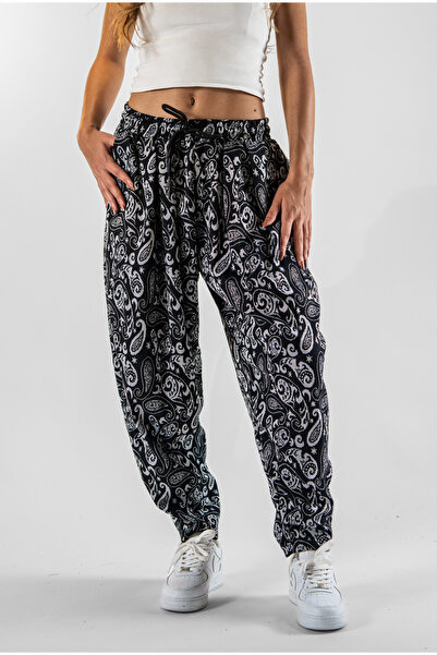 Superbluemexico Women's Patterned Pleated Shalwar Trousers