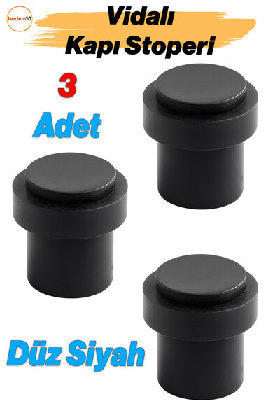 Badem10 Set de 3 opritoare de ușă din metal negru, model plat, montare cu șur...