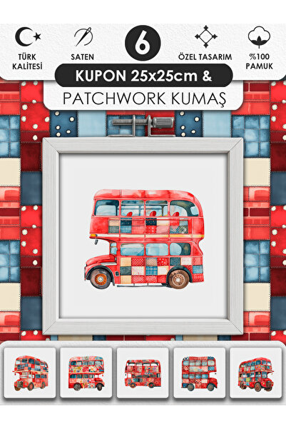 FabricMarket Patchwork ve Quilting İçin %100 Pamuk Desenli Kumaş Seti – 6 Kupon + Ek Panel