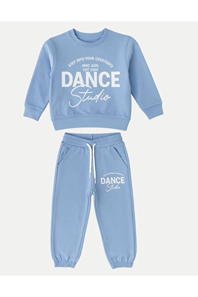 Emsun Kız Çocuk Bebek Mavisi Yandan Cepli Baskılı İkili Takım