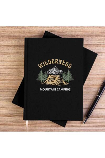 CrowsGate Mountain Camping Black Unlined Canvas Notebook