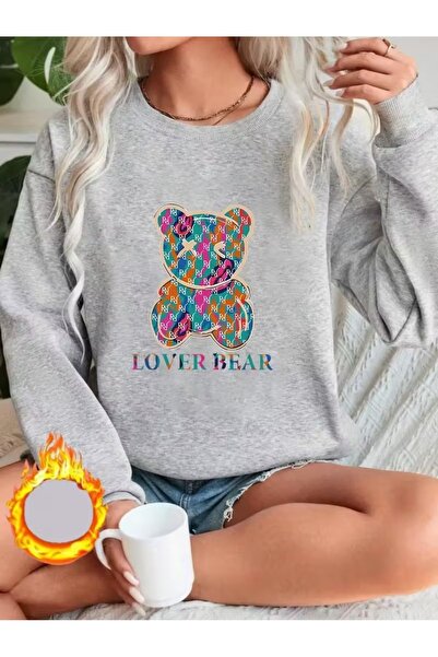 WOODROFFE Hanorac pentru femei, colorat, drăguț, cu imprimeu „LOVER BEAR”, cu...