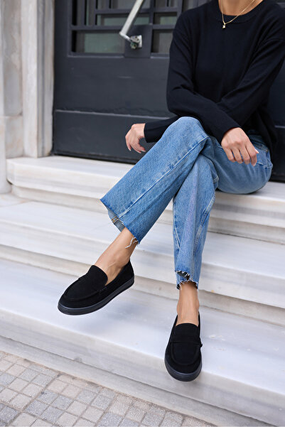 ANGELİNA JONES CRAFT KADIN SİYAH DERİ SUET LOAFER AYAKKABİ