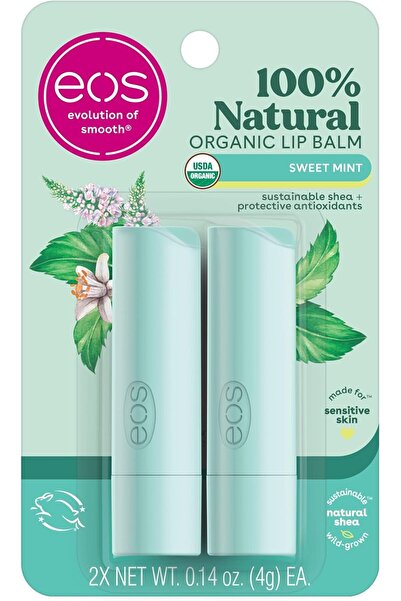Eos مرطب شفاه طبيعي وعضوي 100% - بنكهة النعناع الحلو، ترطيب يدوم طوال اليوم، موصى به من قبل أطباء الجلدية