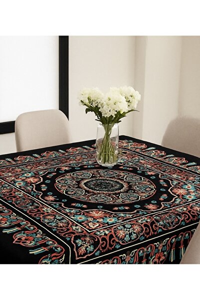 DIGERUI 12-Person Tablecloth with Colorful Patterns on Black Background – Sty...