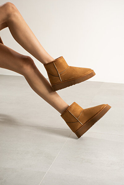 Lorenn Mini Taba Süet İçi Kürklü Kalın Taban Kadın Bot