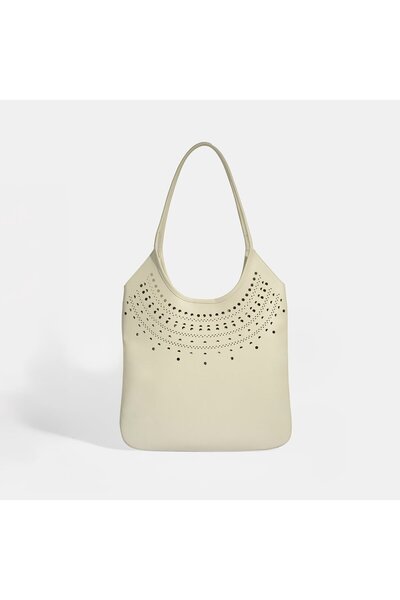 Desa Women's White Perforated Suede Shoulder Bag