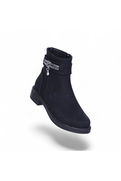 Ayakcenter Cizme plate pentru femei Alens A4 din nubuc negru