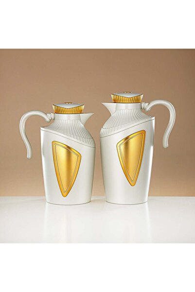 Radin 2 Pieces Vacuum Flask Set Matt White & Gold - UWP-0700/1000 Q 330 YZE 22