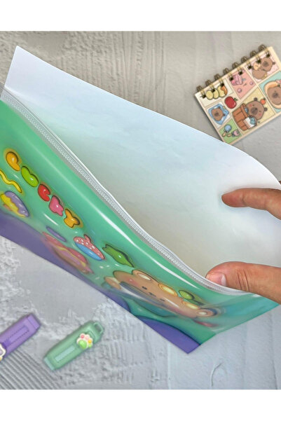 ZeCo Collection Teddy Bear Transparent Single Compartment A4 Zippered File Folder / Document File/Organizer Folder