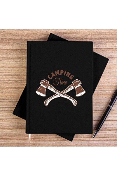 CrowsGate Camping Time Black Unlined Canvas Notebook