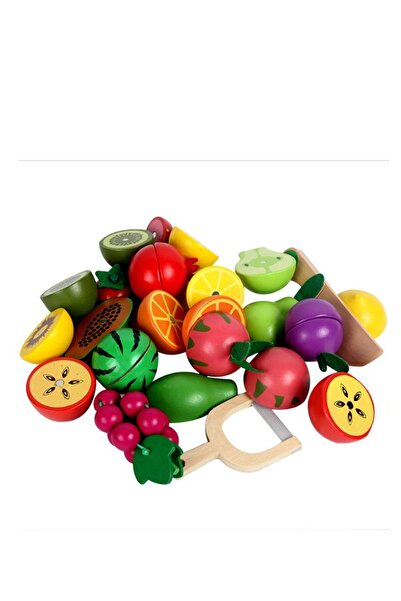 Generic لعبة منزل لعب تقطيع الخضروات والفواكه الخشبية للأطفال، لوازم التعليم المبكر، مجموعة هدايا من الفاكهة