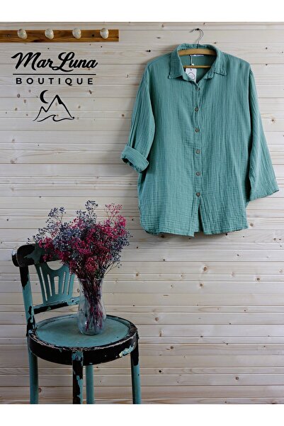 Kadın Yeşil Müslin Gömlek – Oversize Rahat Kesim Boutique