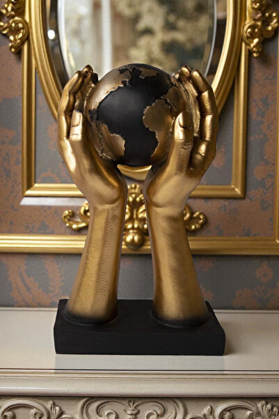 ay hediyelik Dünya Tutan El Heykeli - Dekoratif Polyester 17x28 cm