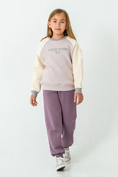 AHENGİM Σετ χειμερινής φόρμας για κορίτσια Calm Mood με στάμπα με 3 κλωστές Ak4209
