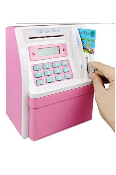 Generic حصالة ماجيك واند ماشين بيجي مع بطاقة الصراف الآلي الشخصية وشاشة LCD للأطفال (وردي وأبيض)