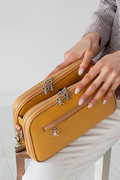 Çanta Trend 5 Compartment Embossed Faux Leather Crossbody Adjustable Strap Women's Shoulder Bag