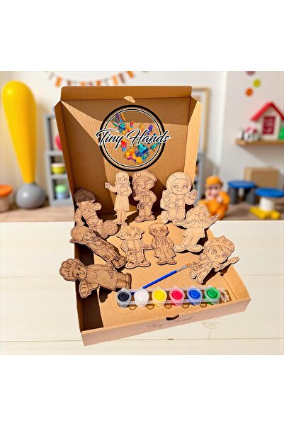 tiny hands Meslekler Ahşap Boyama Seti 10 Adet Meslek Boyama Seti + 6'lı Akri...