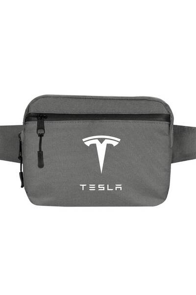 CrowsGate Geantă de talie cu text cu logo-ul Tesla Culoare gri