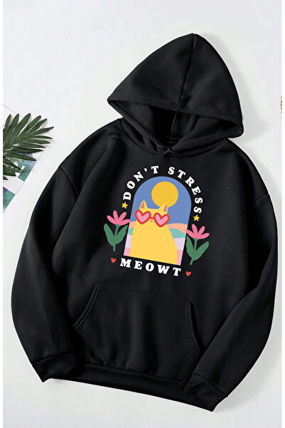 SUNFREE SWEATSHIRT NEGRU IMPRIMAT TENDINȚĂ POPULARĂ K cu glugă